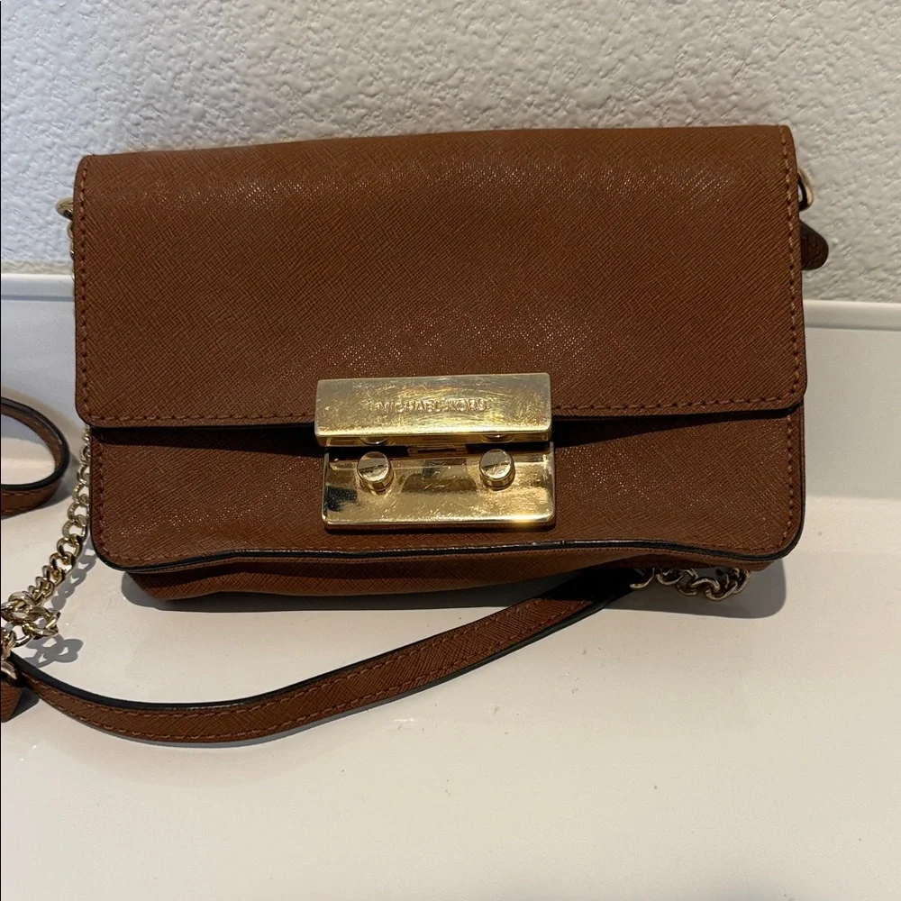 Michael Kors Cognac Saffiano Leather Crossbody with Gold Hardware